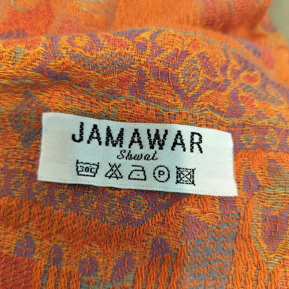 Jamawar Shawl Wrap Scarf Elephant Paisley Orange Women's Boho Bohemian 26x70